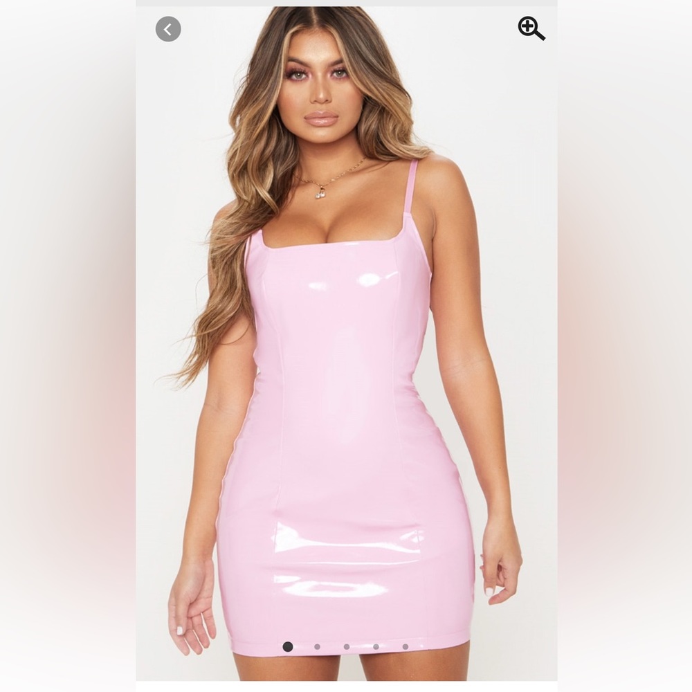 pretty little thing pink PU bodycon dress - adjustable straps. tags on. US 2.